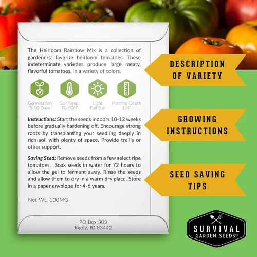 Vista 2 de Heirloom Rainbow Mix Semillas de tomate para plantar, 1 paquete Colorful Tomatoes Seed Blend, High Yield Garden Varieties, Non-GMO Open-Pollinated