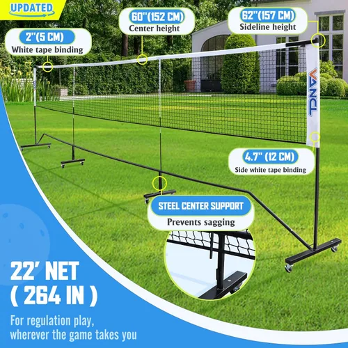 Vista 3 de Pro Pickleball Net Portable with Wheels – 22ft Heavy Duty Pickleball Net System with Sturdy Aluminum Frame for Outdoor & Indoor – Nylon Net &