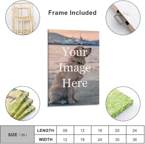 Vista 2 de Impresiones en lienzo personalizadas con tus fotos para mascotas/animales, imágenes de lienzo personalizadas para pared a imprimir enmarcadas