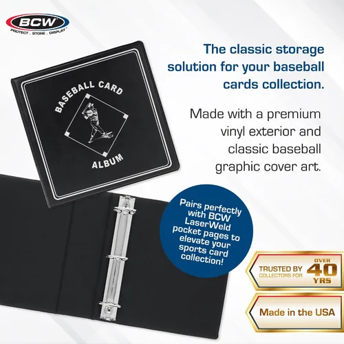 Vista 2 de BCW Supplies - Álbum de béisbol de 3 pulgadas, color negro, carpeta duradera de alta calidad para 90 tarjetas de béisbol, anillo en D de servicio