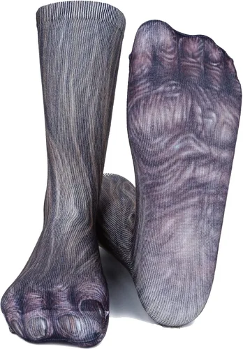 Vista 4 de Calcetines de patas de animales, loco diseño en 3D de patas de gatos, perros y tigres. Divertido regalo navideño para mujer u hombre adultos
