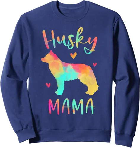 Vista 6 de Husky Mama - Sudadera colorida con diseño de husky siberiano, regalos para perros y mamá, Negro, S