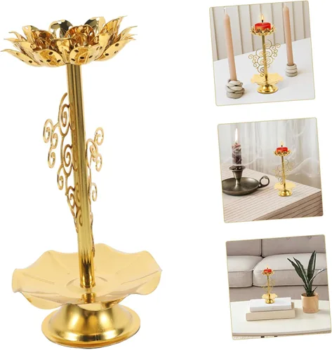 Vista 7 de Garneck 2 portavelas Diwali, portavelas budista Ghee, candelabro de aleación con base de loto, lámpara de flor de loto para oración/meditación (M)