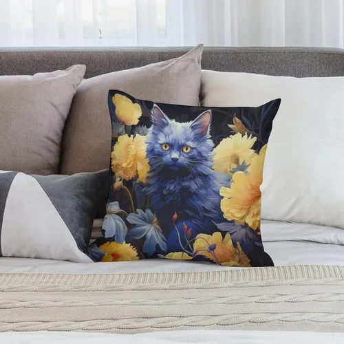 Vista 7 de Blue Cat in Bloom - Funda de almohada decorativa cuadrada suave con estampado de doble cara de 12 x 12 pulgadas, adorables almohadas de animales