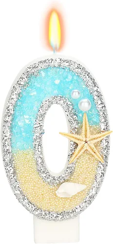 Vista 54 de Vela número 1 de estrella de mar de playa para decoración de pastel Plata