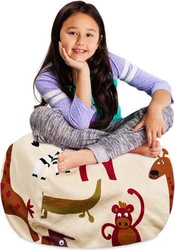 Vista 86 de Posh Creations Funda de puf para niños con almacenamiento para animales de peluche - Organizador de juguetes para niños, Mediano 68.58 cm - Lona