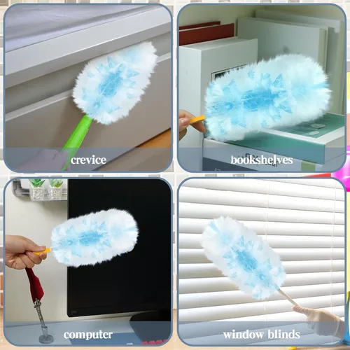 Vista 4 de Vesici 50 piezas de repuesto de plumero compatibles con Swiffer Dusters, repuesto desechable a granel grueso con 1 mango resistente para limpieza