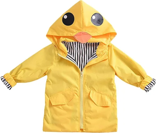 Vista 2 de Chaqueta de lluvia de pato para bebé niño y niña, linda chaqueta de lluvia amarilla de dibujos animados, abrigo para niños, traje escolar de otoño e
