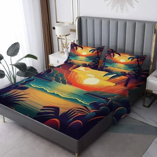 Vista 8 de Juego de sábanas de tamaño individual con diseño de playa – Sábanas de cama con diseño de estrella de mar, microfibra suave, bolsillo profundo