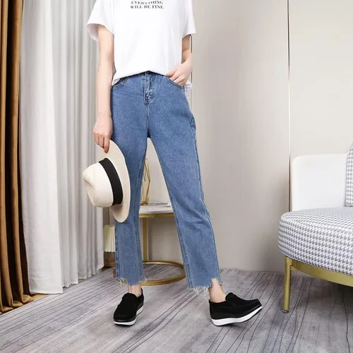 Vista 7 de Ruiatoo Zapatos de plataforma para mujer, cómodos mocasines de gamuza sin cordones, mocasines casuales de cuña