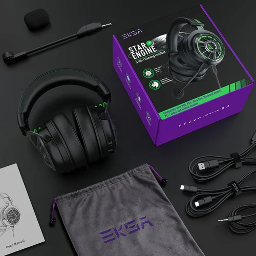 Vista 9 de EKSA StarEngine Pro - Auriculares para juegos de PC, sonido envolvente 7.1 para PS4 PS5 Xbox, micrófono inteligente con cancelación de ruido
