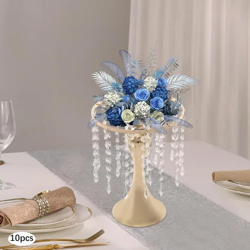 Vista 8 de Juego de 10 portavelas de metal dorado de 10.2 pulgadas de alto, florero, arreglo floral, candelabro, candelabro, portavelas para bodas, fiestas