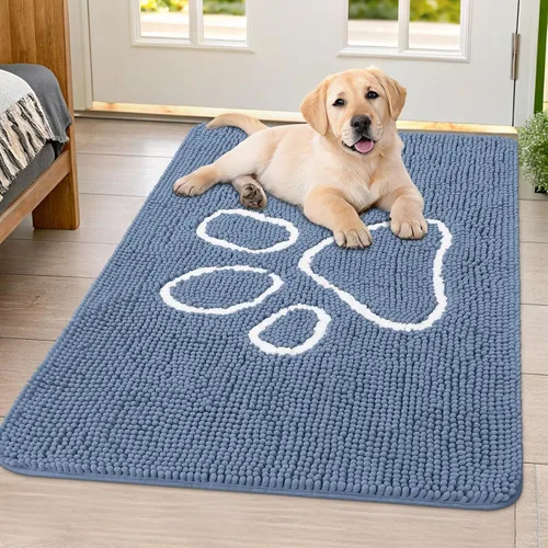 Vista 255 de Smiry Tapete para puerta de perro para patas fangosas, absorbente y Gris y negro