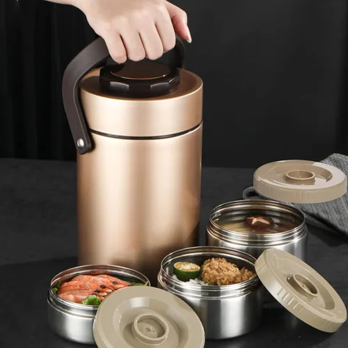 Vista 8 de SSAWcasa Lonchera aislada de 3 capas para hombres, termos de sopa para adultos, contenedor aislado a prueba de fugas, contenedor de comida caliente