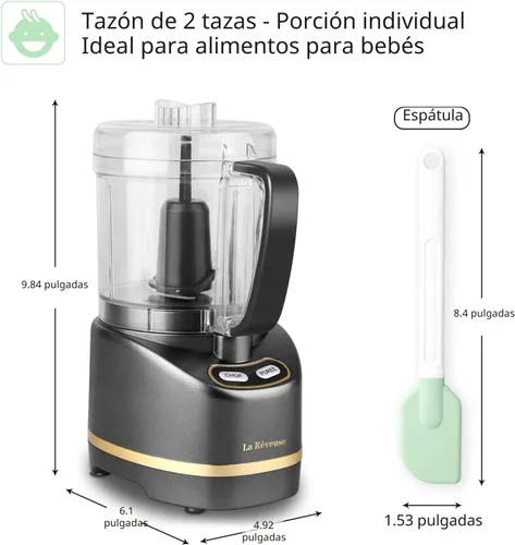Vista 3 de La Reveuse Mini Procesador Eléctrico de Alimentos con 200 Vatios, Tazón de Preparación de 2 Tazas para Picar, Cortar, Moler, Mezclar, Puré