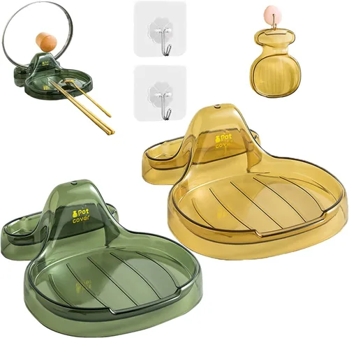 Vista 2 de Espátula de cocina multifunción, soporte versátil para cucharón de tapa de olla, soporte para cuchara de cocina resistente al calor, soporte negro