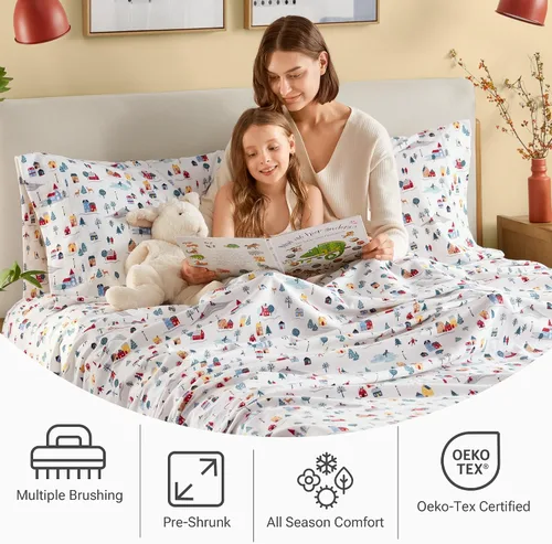 Vista 26 de Sleep Philosophy - True North - Juego de sábanas de franela, 100% de algodón, cómodo, bonito y muy suave, con bolsillo elástico que se adapta a