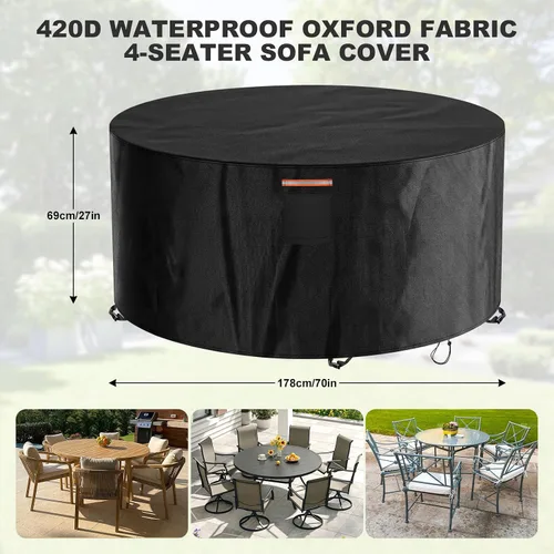 Vista 2 de Patio 70" Round Table Chair Cover Waterproof 420D Heavy Duty Windproof Outdoor Furniture Protector Cover for Patio Garden Lawn Table and Chair Set
