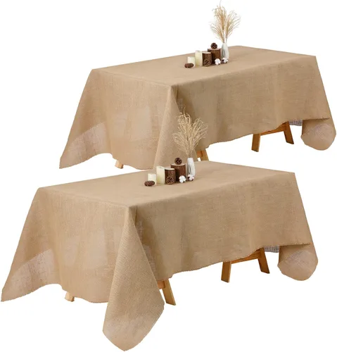 Vista 9 de Kingdder Mantel rectangular de arpillera natural para boda, rústico, para boda, fiesta, recepción, despedida de soltera, picnic al aire libre