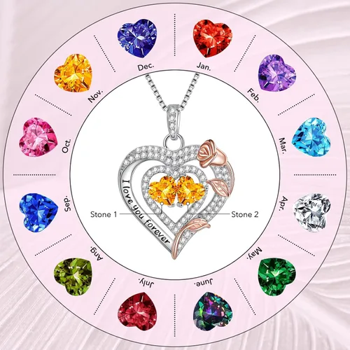 Vista 6 de Valentines Day Gifts - Sterling Silver Rose Heart Birthstone Necklace Anniversary Birthday Christmas Mothers Day Gifts - Women Jewelry Gifts for