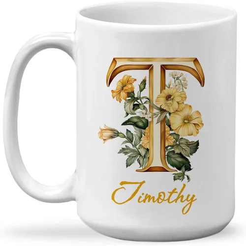 Vista 15 de Taza de cerámica personalizada con letra A del alfabeto, taza de café personalizada con nombre, taza de té inicial con monograma floral
