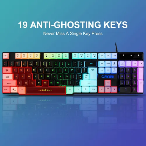 Vista 3 de CHONCHOW Combo de teclado y mouse para juegos, cable USB de 104 teclas de tamaño completo, micrófono de teclado iluminado de 3600 DPI, sensación