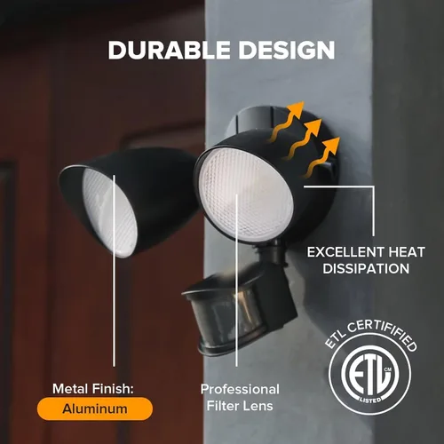 Vista 7 de UME Paquete de 2 Luces LED de Seguridad de 32W 3500 Lúmenes con Sensor de Movimiento para Exteriores, Luz Diurna 5000K, IP65 Impermeable, del Negro