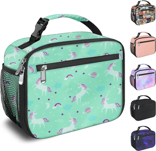 Vista 11 de Lonchera para niños y niñas, bolsa de almuerzo aislada y duradera, lonchera para niños con astronauta para la escuela