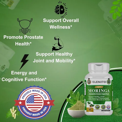 Vista 4 de Cápsulas de moringa, polvo de hoja pura, superalimento verde, energía, metabolismo y apoyo inmunológico, sin OMG, vegano, sin gluten
