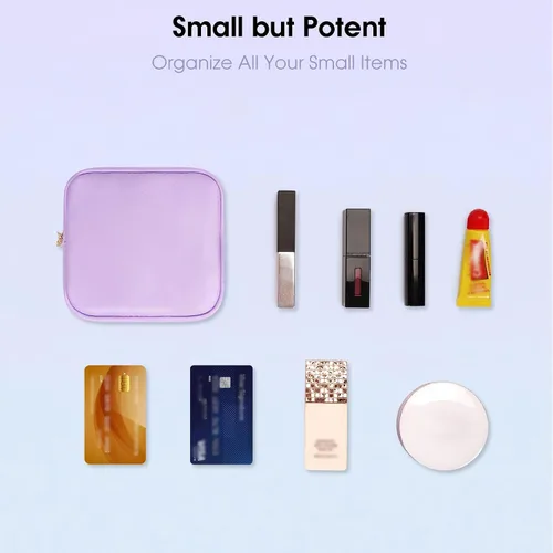 Vista 5 de Wandering Nature Pequeña bolsa de maquillaje para bolso, bolsa de cosméticos con cremallera para mujer, bolsa de viaje de cuero vegano ecológico