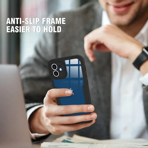Vista 7 de Carcasa compatible con iPhone 12, diseño transparente, color negro Protector de pantalla integrado a prueba de golpes antiarañazos resistente