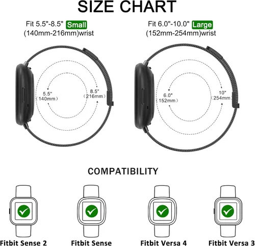 Vista 4 de Vanjua Correa de metal para Fitbit Sense 2 / Sense Bands, Fitbit Versa 4 / Versa 3 correas para mujeres y hombres, correa de repuesto de pulsera
