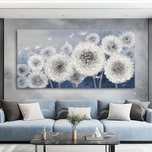 Vista 6 de Pogusmavi Decoración de pared para sala de estar, arte de pared para sala de estar, lienzo artístico/cuadros para dormitorio Diente de león azul