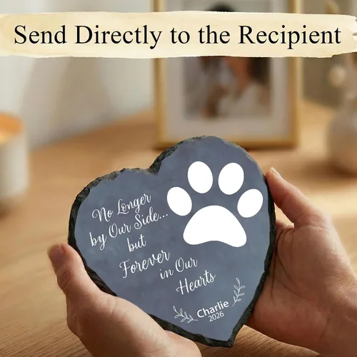 Vista 5 de Piedra conmemorativa personalizada para perro, placa con estampado de pata de corazón de No Longer by Our Lide, regalo de pérdida de mascotas