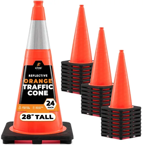 Vista 8 de Xpose Safety Conos de tráfico naranjas de 12 pulgadas con collar de 4 pulgadas, paquete de 4 conos de seguridad de plástico PVC multiusos