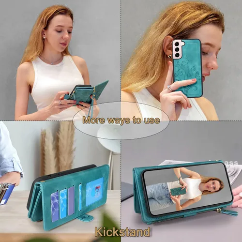 Vista 4 de Funda para Samsung Galaxy S22+ Plus, azul y verde floral
