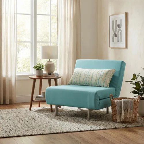 Vista 8 de Cortesi Home Savion Futón convertible con silla decorativa, color azul aguamarina