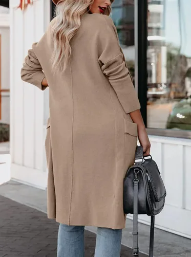 Vista 5 de Uusollecy Cárdigan de punto de manga larga con frente abierto para mujer, casual, holgado, de gran tamaño, suéter de punto de color sólido