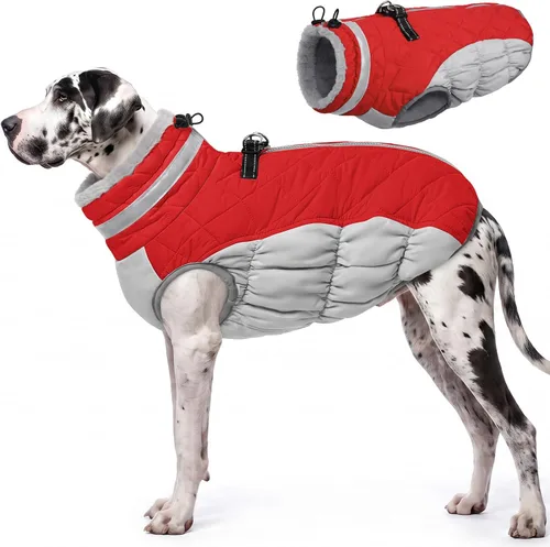 Vista 27 de AOFITEE Abrigo para perro, chaquetas cálidas para perros pequeños, abrigo de invierno para perros con arnés integrado, chaqueta de invierno