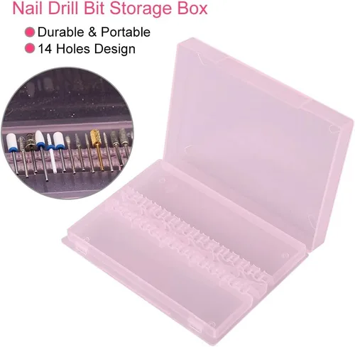 Vista 5 de TOPINCN Caja de almacenamiento moderna de broca de uñas de 14 agujeros rosa para salón de arte de uñas y uso doméstico