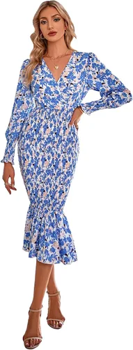 Vista 3 de LAO POPO Mini vestidos de tubo de manga larga con cuello en V para mujer