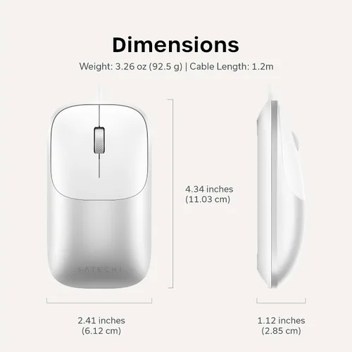 Vista 8 de Satechi Ratón delgado LX con cable, diseño USB-C de aluminio, color Plateado