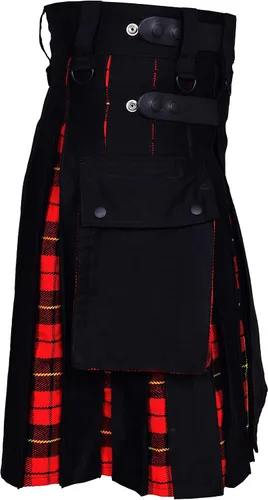 Vista 4 de UFS Kilts- Kilts híbridos escoceses de algodón negro y tartán con correas de cuero para hombre