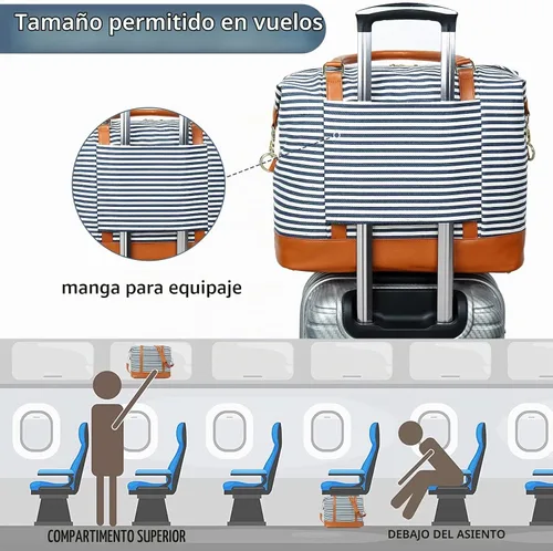 Vista 4 de CAMTOP Bolsa de Viaje para Mujeres Damas de Lona Fin de Semana Nocturno Equipaje de Mano Bolsas Rayas A-blue