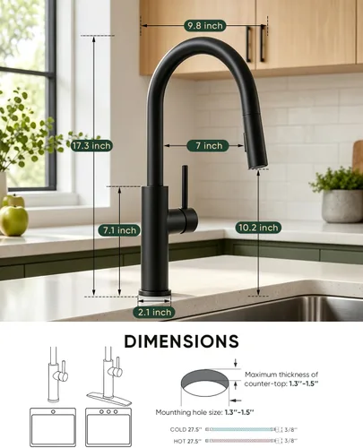 Vista 5 de Grifos de cocina negros con rociador extraíble Grifo de fregadero de cocina con rociador extraíble Montaje en cubierta de un solo orificio