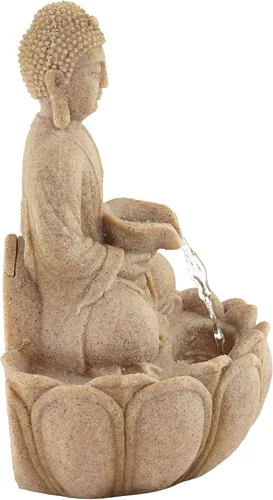 Vista 8 de Calm Buddha - Fuente de mesa de piedra de arena de 14 pulgadas de alto con luz LED de cascada para jardín, patio, escritorio, patio trasero, porche
