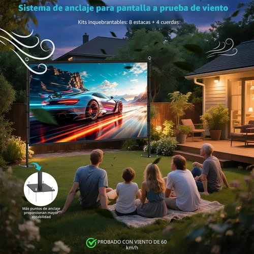 Vista 3 de Pantalla de proyector de 120 pulgadas con soporte, pantalla de cine al aire libre portátil