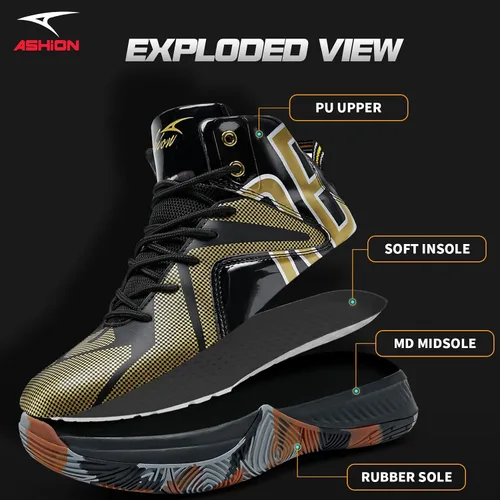 Vista 5 de ASHION Zapatos deportivos de baloncesto para hombre, ligeros, transpirables, antideslizantes, para correr, caminar, medios, tenis deportivos
