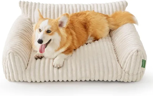 Vista 14 de Lindo sofá cama para mascotas, sofá de apoyo para gatos de interior, sofá cama pequeño para perros pequeños, beige, 24 pulgadas