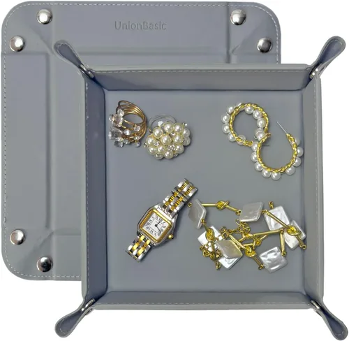 Vista 13 de UnionBasic Bandeja pequeña de valet, bandeja de joyería para anillos, relojes, aretes, organizador de entrada para monedas y llaves, soporte